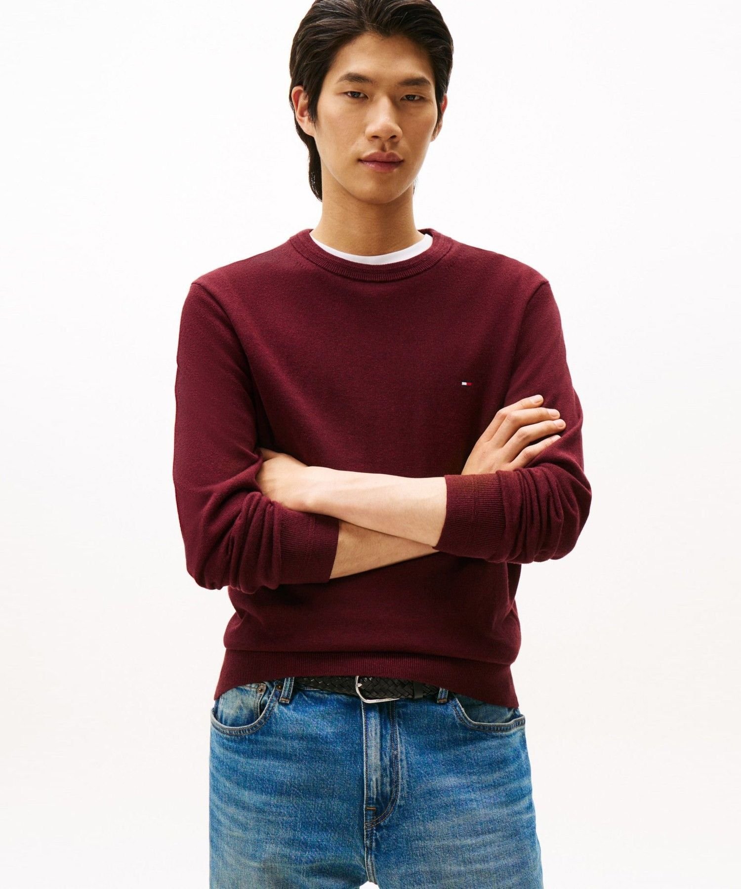 Свитер с круглым вырезом из хлопка, шелка и кашемира TOMMY HILFIGER, Burgundy XTW