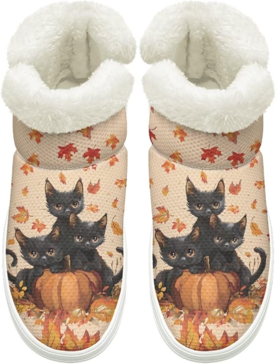 

Ботинки Cugasmaru Slip-on для женщин и мужчин с противоскользящей подошвой, зимние меховые снежные сапоги с эластичной вставкой для женщин, для активного отдыха на улице, подарок, Cat Fall Pumpkin