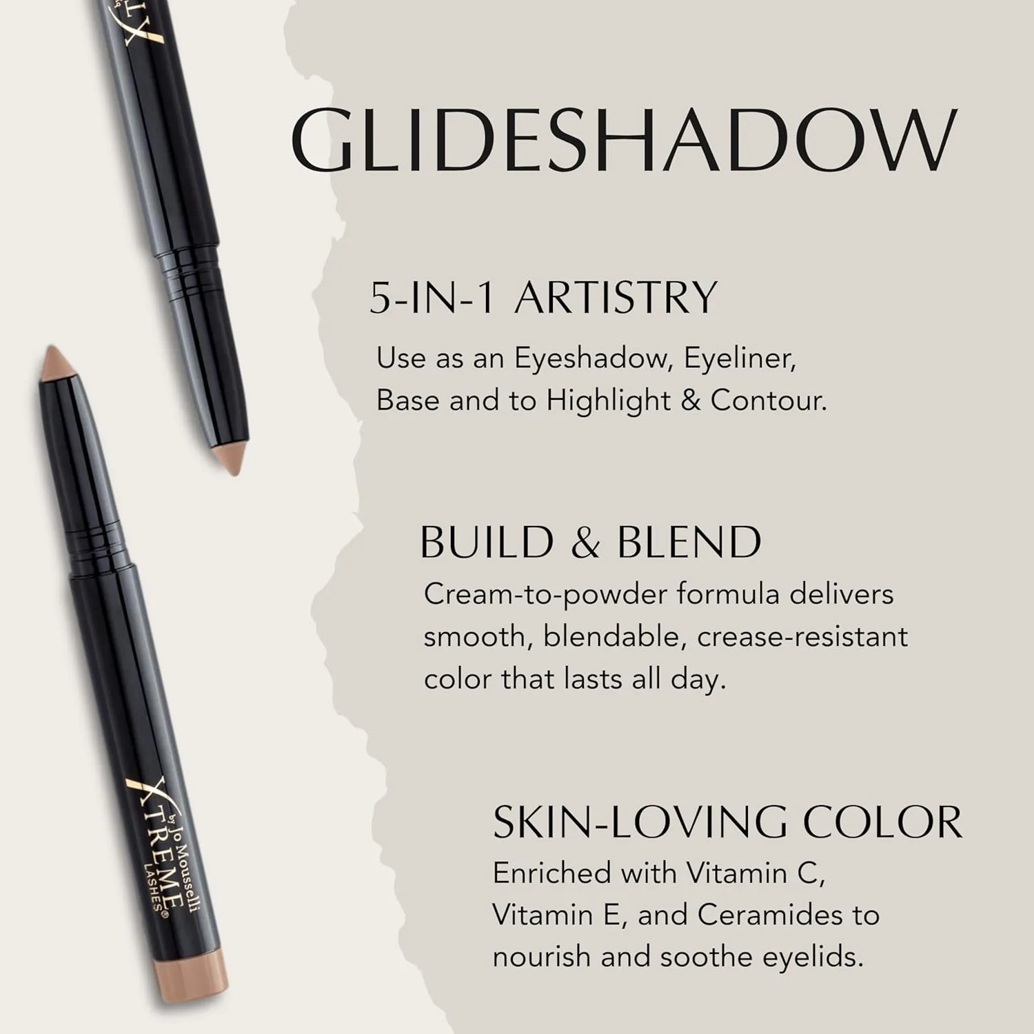 Стойкие тени-карандаш Xtreme Lashes GlideShadow, карамельный цвет, матовое покрытие, легкая кремово-пудровая текстура, не осыпаются, подходят для наращенных ресниц, встроенная точилка. 1 штука (1 шт.), Caramel — фото 3