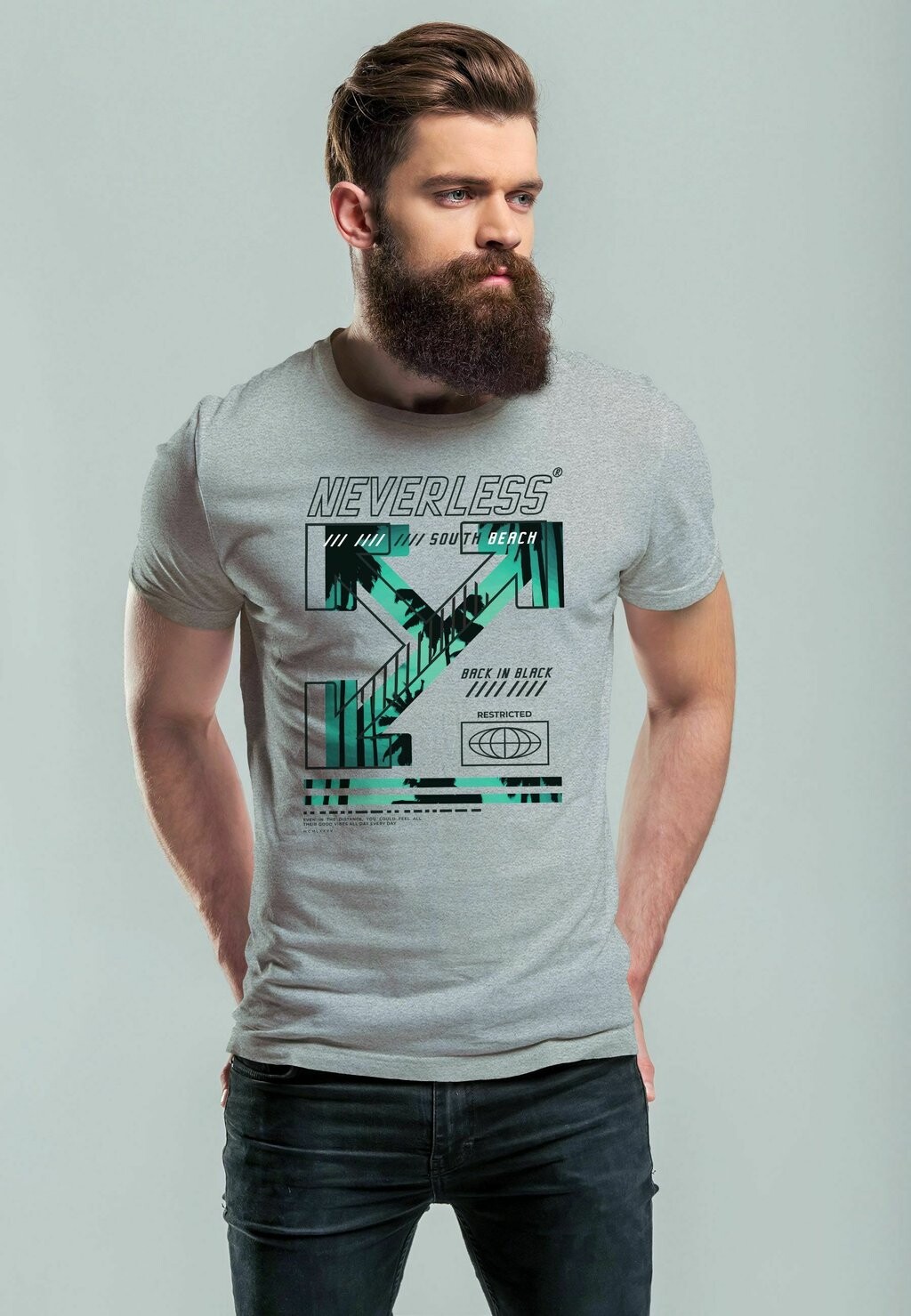 

Футболка с принтом AUFDRUCK SOUTH BEACH TECHWEAR FASHION Neverless, серый