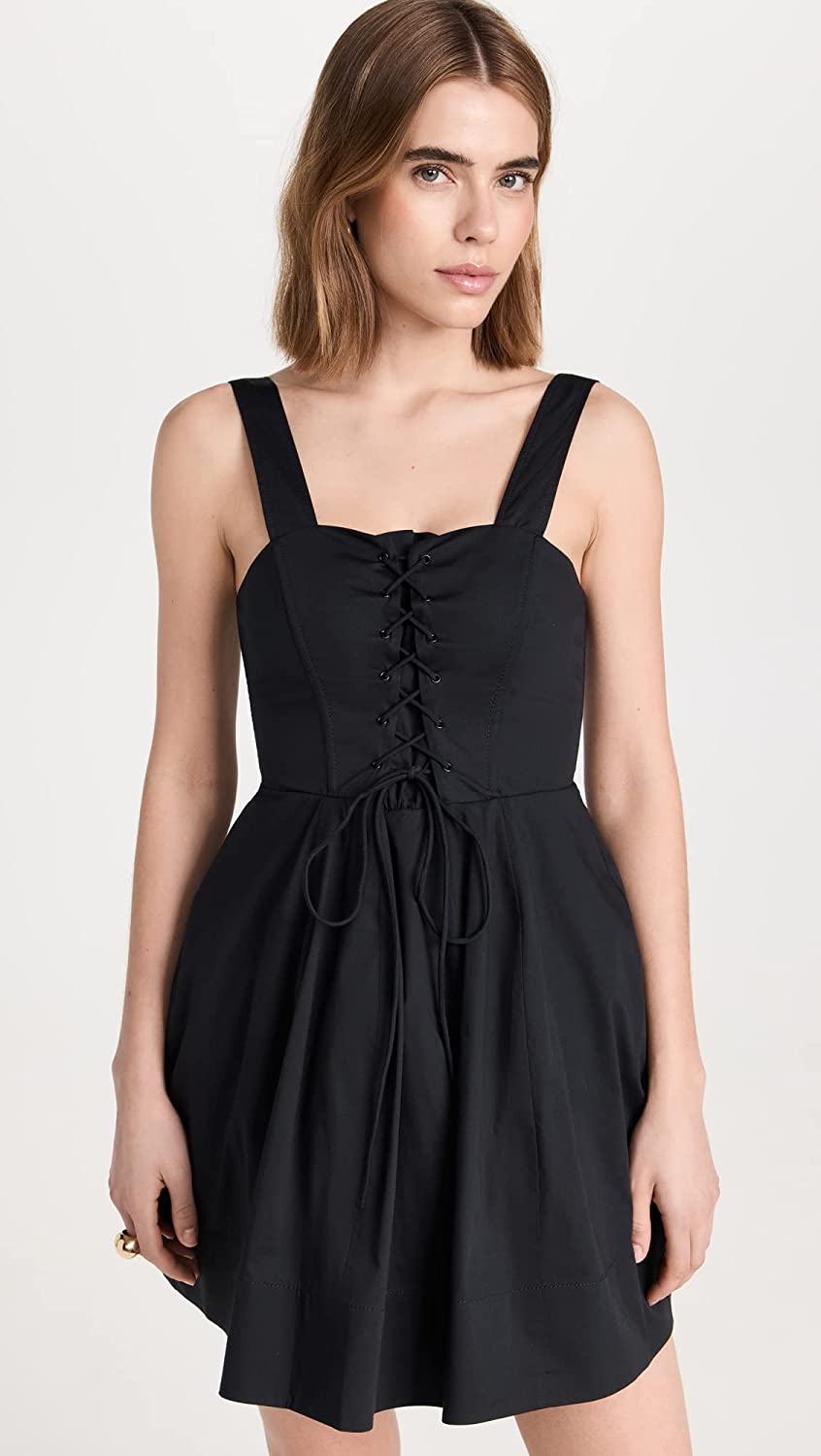 

Staud Women Lynn Black Vegan Искусственная кожа Мини-платье-рубашка с поясом