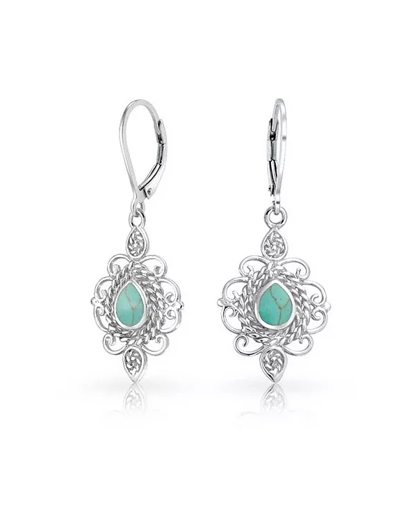 

Серьги-Капельки из натуральной бирюзы с филигранной застежкой-рычагом, в стиле вестерн, из стерлингового серебра Bling Jewelry, blue