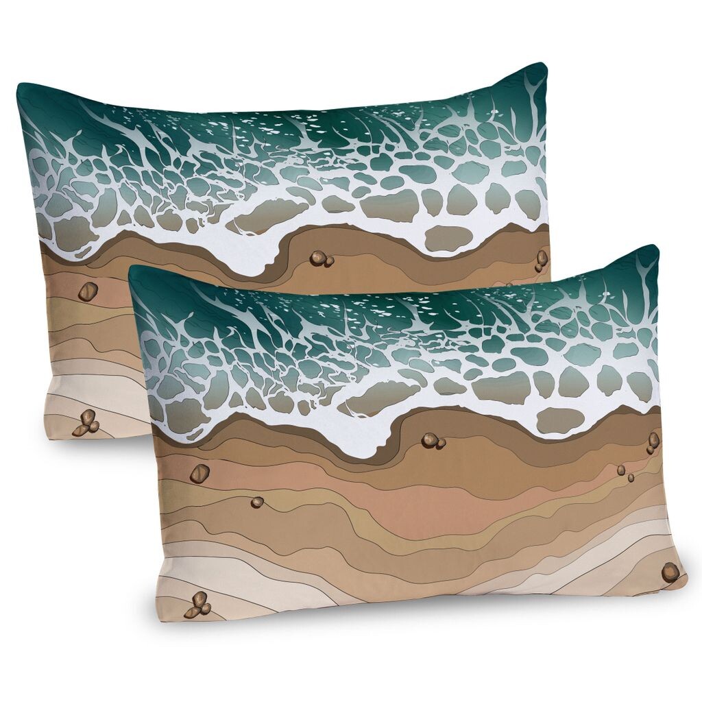 

ABAKUHAUS Graphic Beach Чехлы для подушек, набор из 2 шт., Tropical Splash Air Vista, изображение пенящихся морских волн на песке, чехол для подушки с декоративным принтом, 80 x 40 см, многоцветный