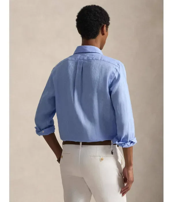 Льняная рубашка slim fit Polo Ralph Lauren, небесно-голубой — фото 3