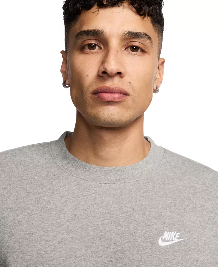 Мужской флисовый пуловер с круглым вырезом и логотипом Nike, серый — фото 3