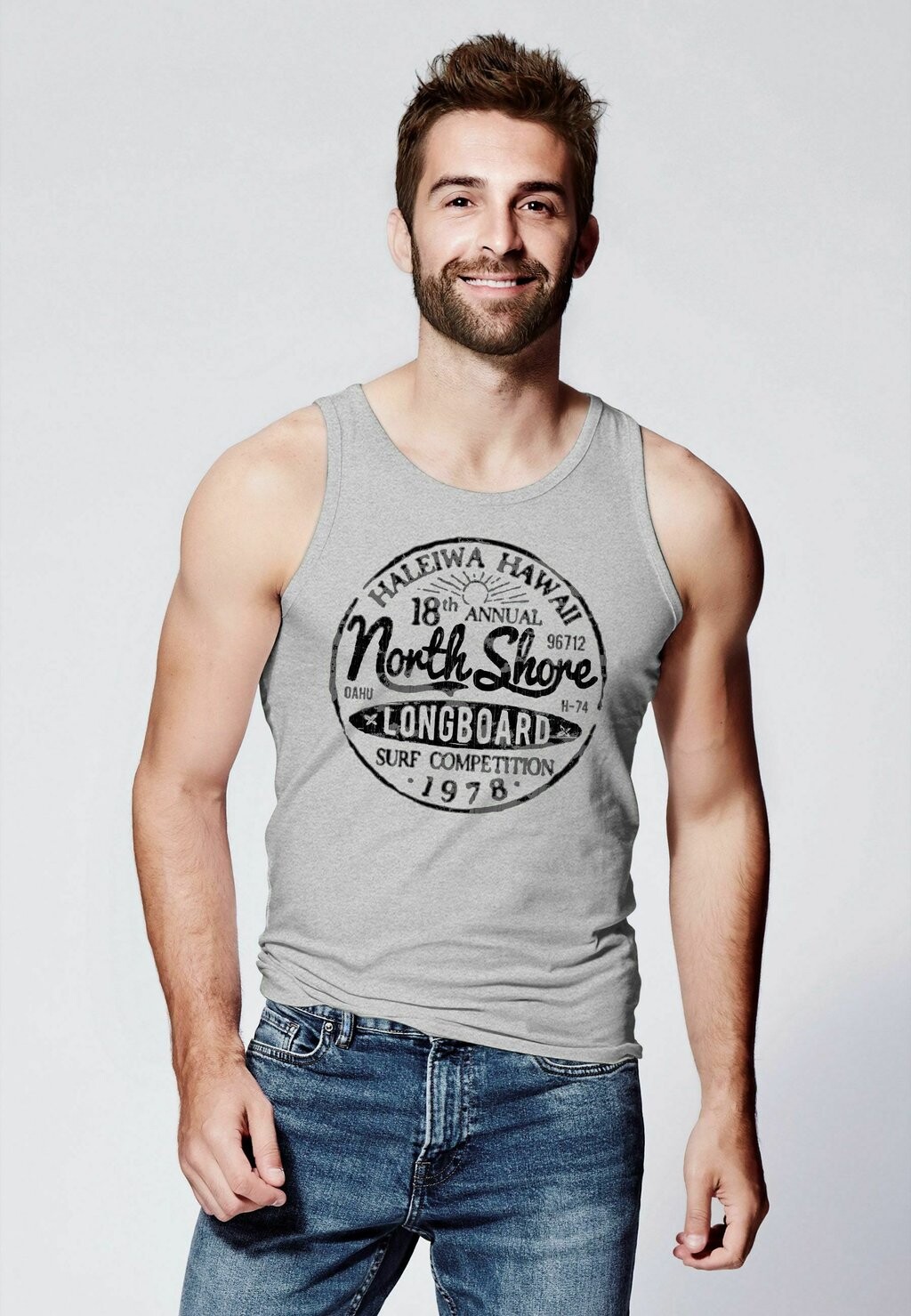 

Топ TANK NORTH SHORE LONGBOARD RETRO SURF MOTIV WELLENREI Neverless, серый