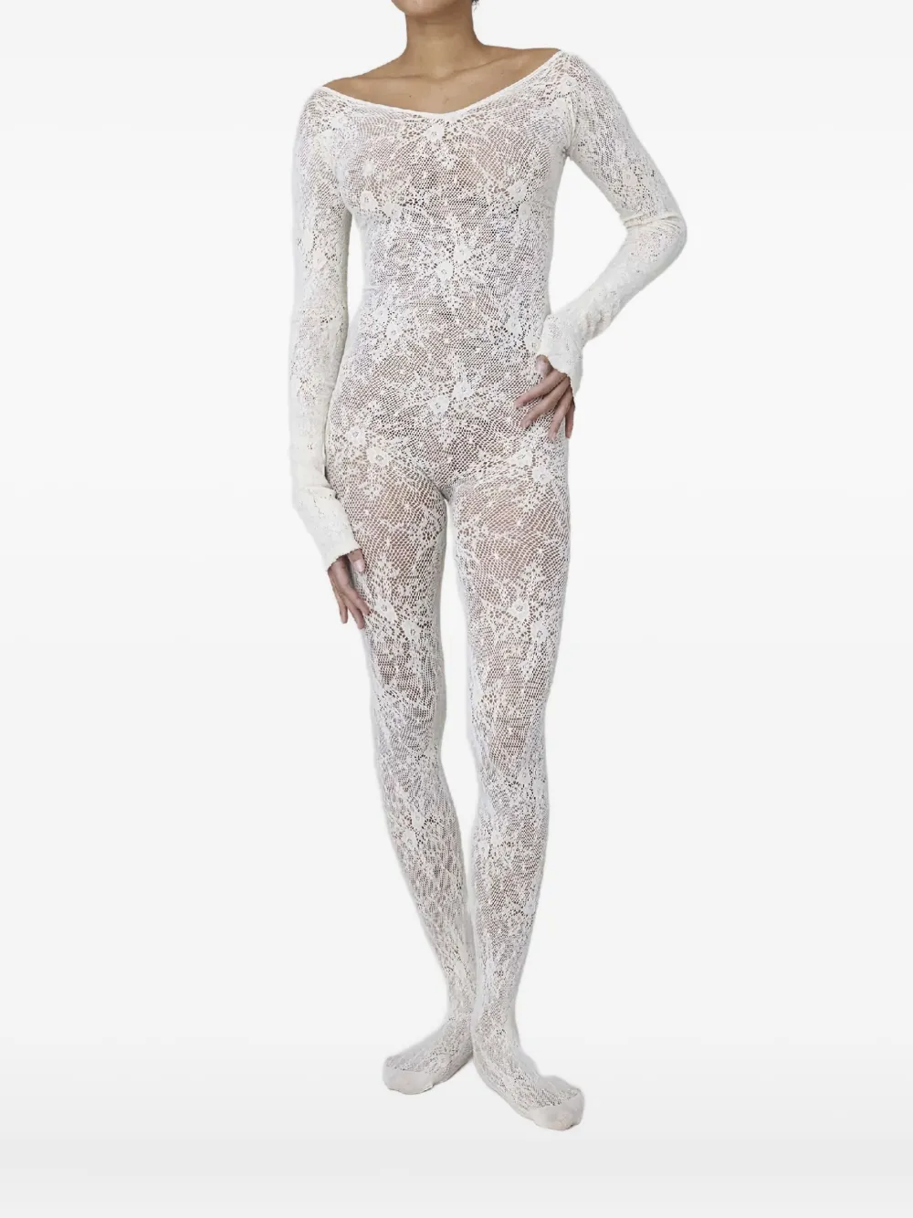 

Кружевной комбинезон Rosa с длинными рукавами Swedish Stockings, белый