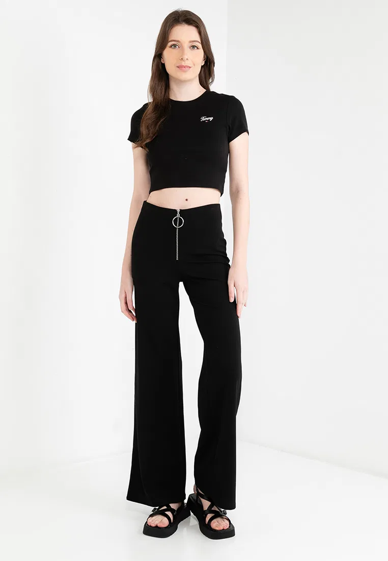 Футболка укороченная, Slim Fit, Tommy Jeans Tommy Hilfiger, черный — фото 4