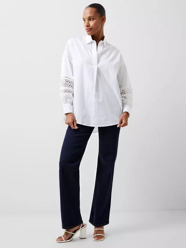 

Рубашка French Connection Rhodes Emboroidered Sleeve, цвет linen/white