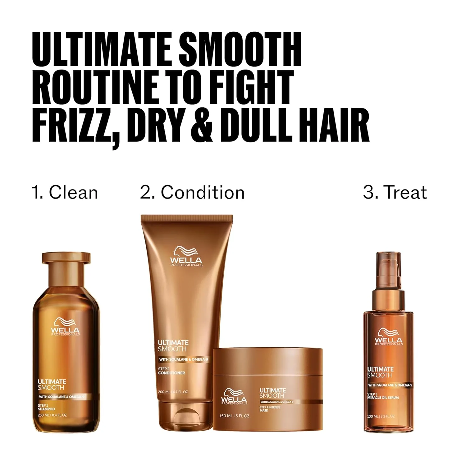 Набор Wella Professionals ULTIMATE SMOOTH: шампунь и кондиционер | Средство для ухода за сухими и вьющимися волосами со скваланом и омега-9 | Различные размеры 447 мл (1 шт.) — фото 4