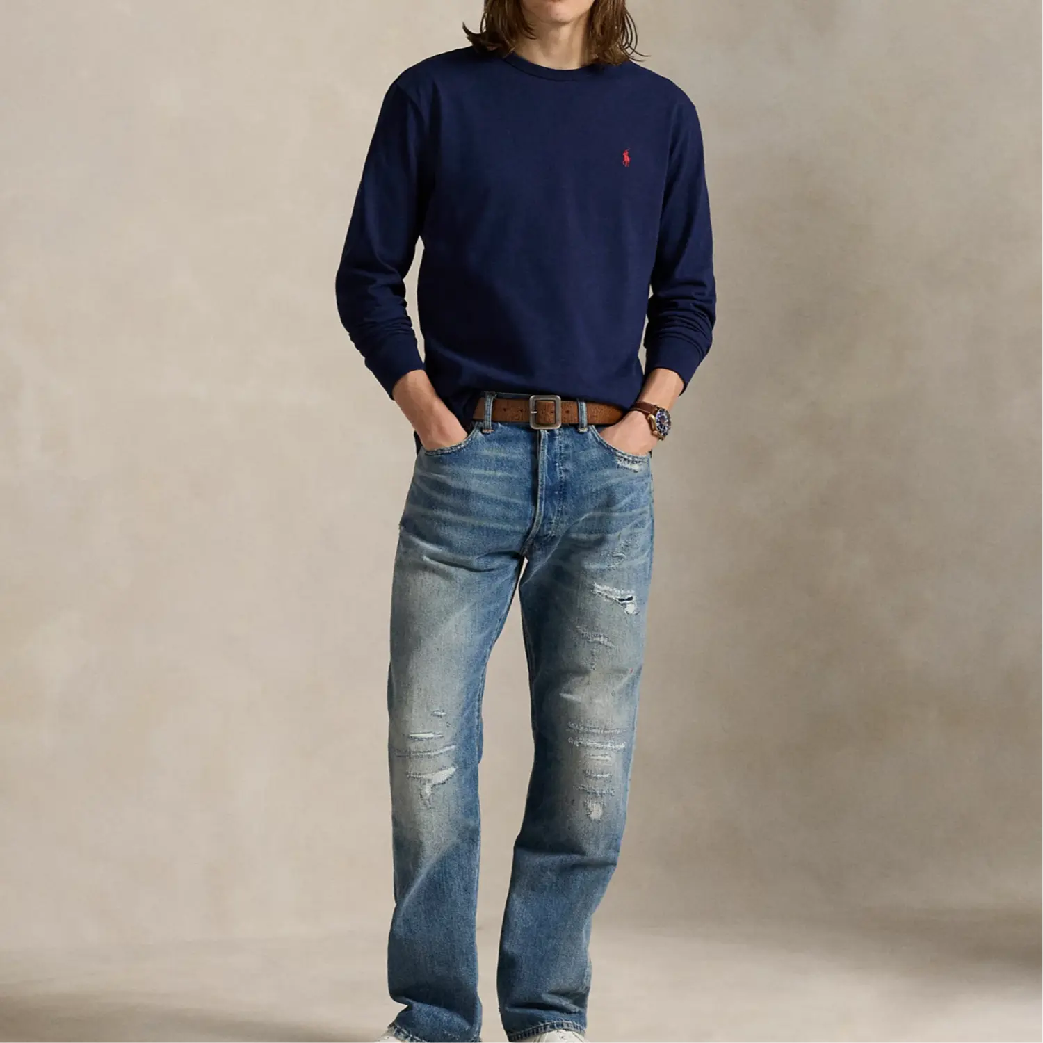 Топ с длинными рукавами и круглым вырезом Polo Ralph Lauren, синий — фото 3