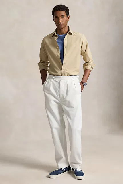 Рубашка мужская хлопковая с длинным рукавом Polo Ralph Lauren, бежевый — фото 3