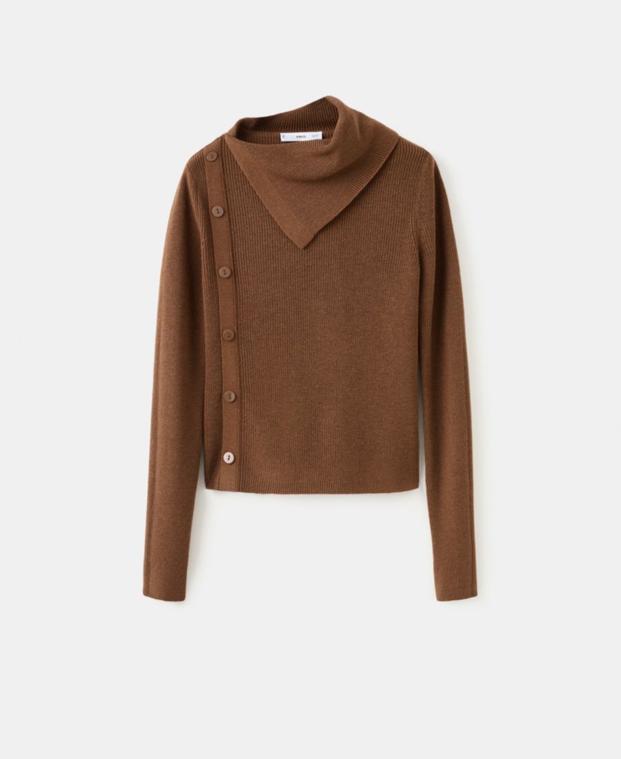 

Женский свитер с асимметричным вырезом и пуговицами MANGO, Caramel