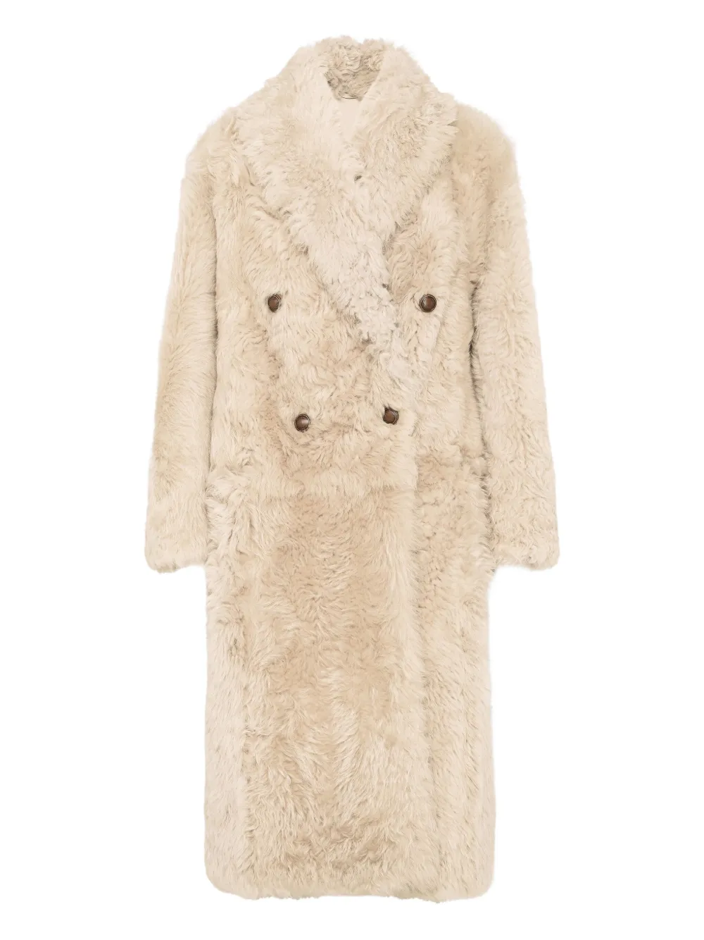 

Двубортное пальто из овчины Brunello Cucinelli, бежевый