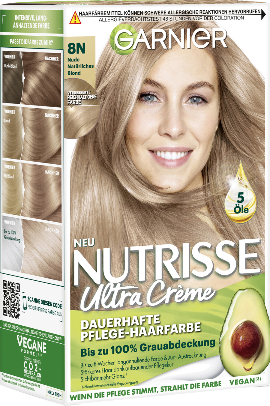 

Краска для волос Garnier Nutrisse Ultra Crème Dauerhafte Pflege-Haarfarbe 8N Nude Natürliches Blond