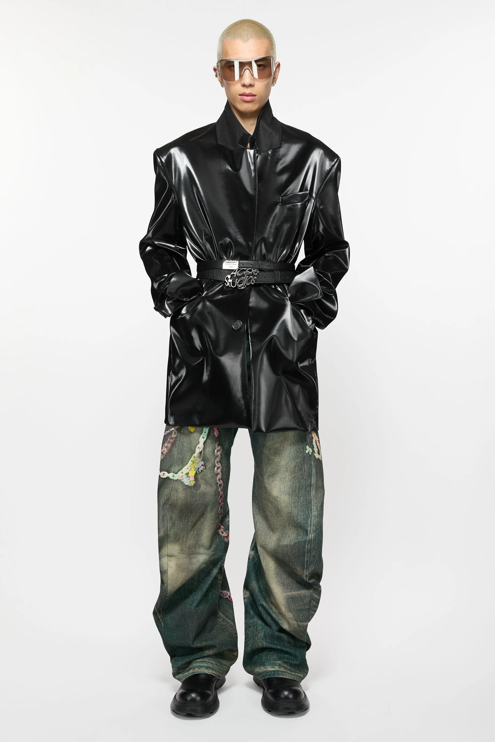 

Пальто однобортное глянцевое Acne Studios, черный