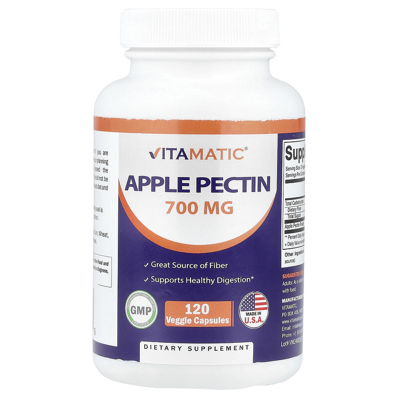 

Vitamatic, Яблочный пектин, 120 растительных капсул (700 мг на капсулу)