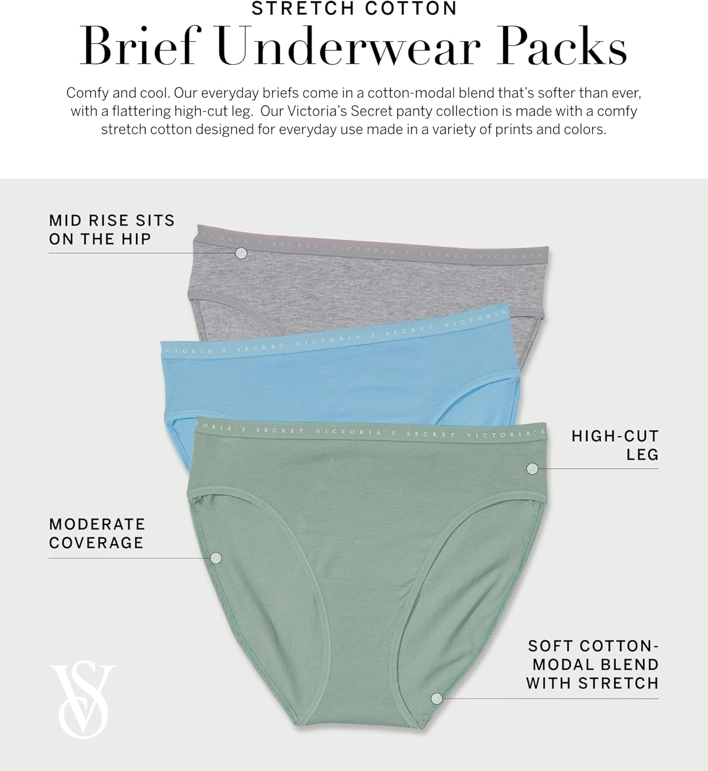 Женские хлопковые трусики Victoria's Secret, трусики с полным покрытием для женщин, набор из нескольких пар (XS-XXL), Solids Mix — фото 4