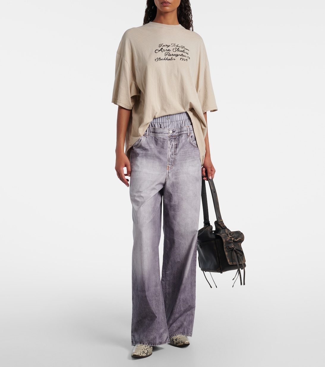 Футболка из хлопкового джерси с логотипом Acne Studios, Oat Beige — фото 2