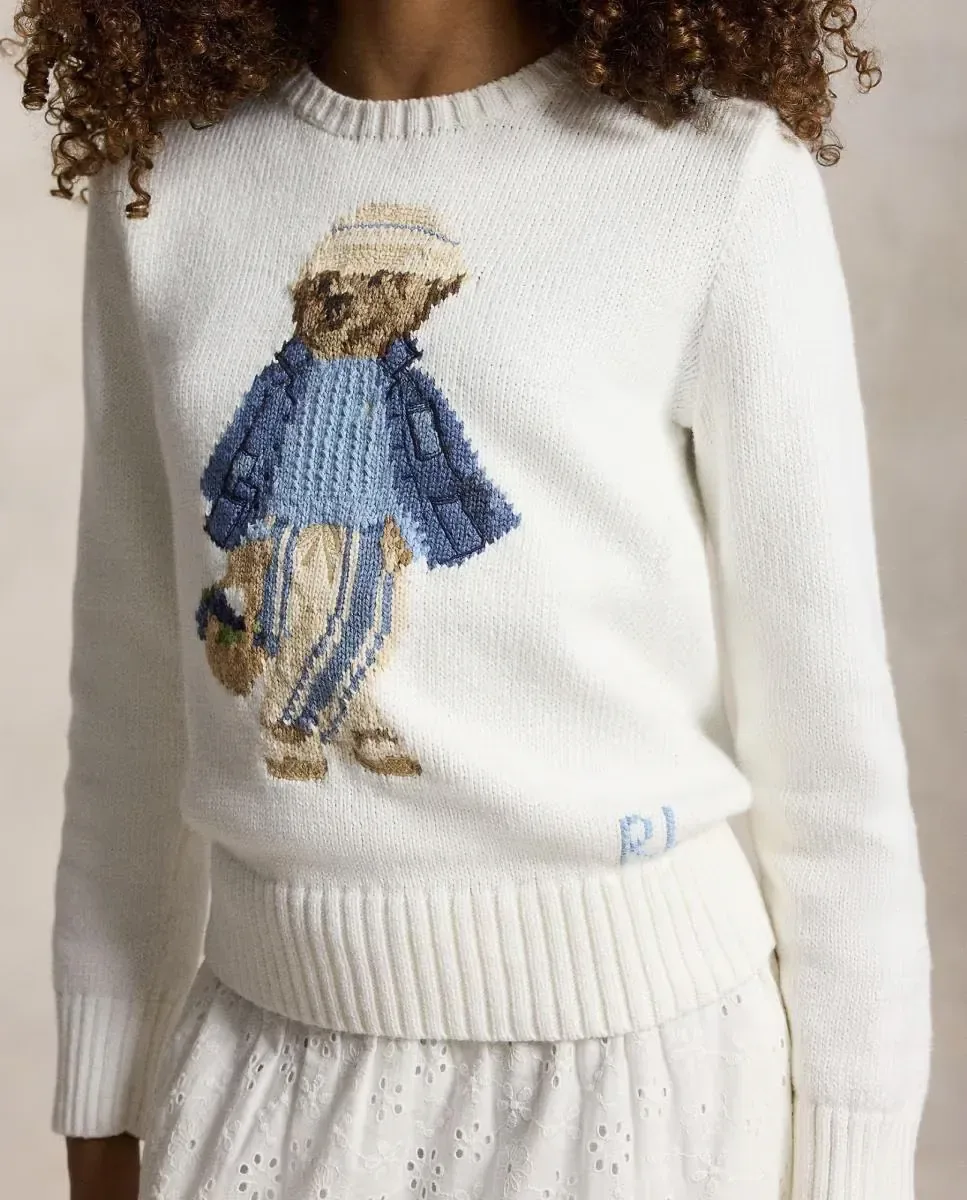 Детский хлопковый свитер с Поло Медвежонком Polo Ralph Lauren, Blanco Roto — фото 3