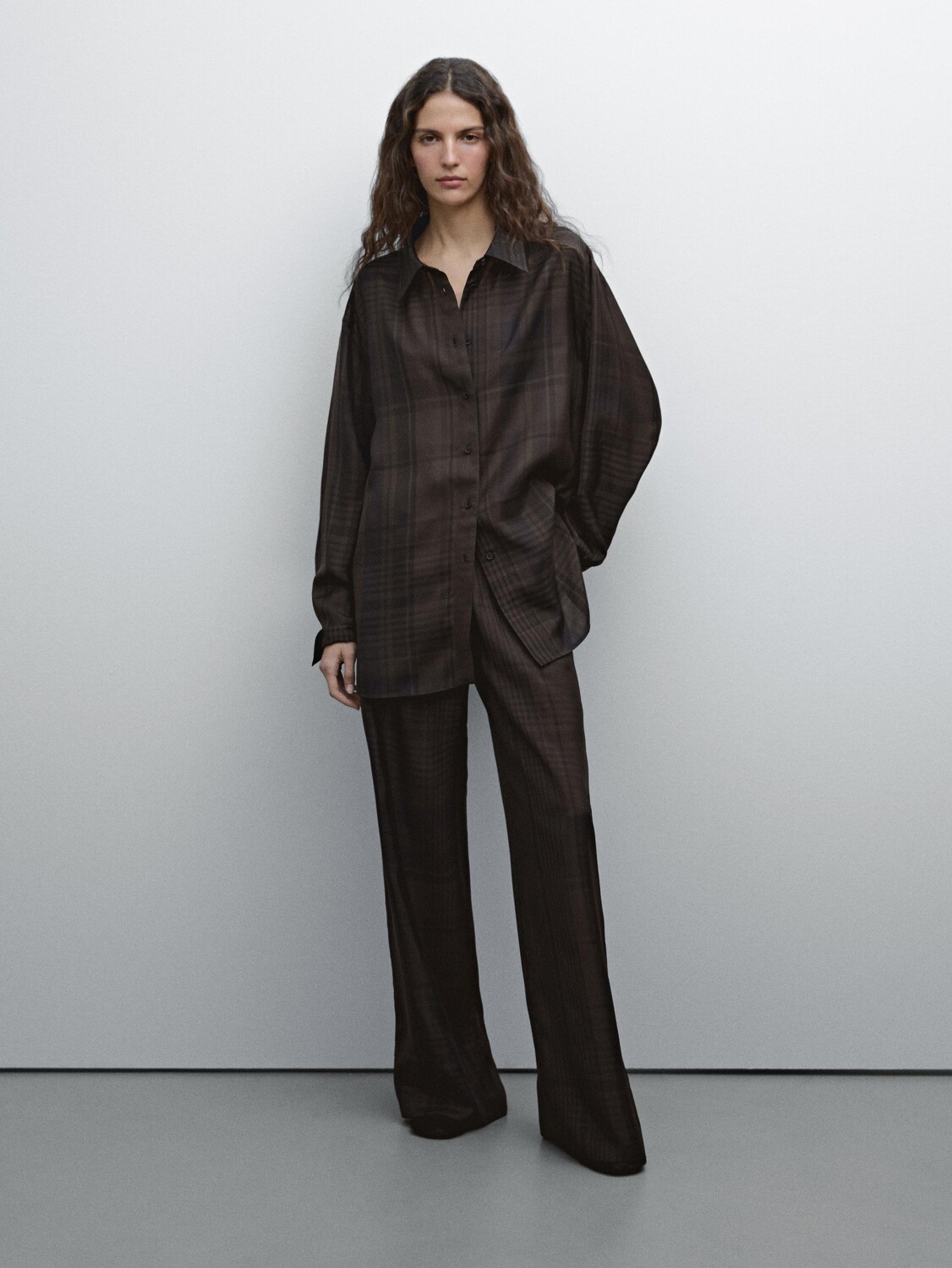 

Длинная клетчатая рубашка Massimo Dutti, зеленый