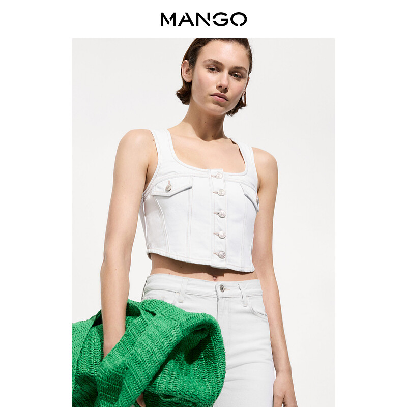 

Женский жилет Mango джинсовый на пуговицах, белый