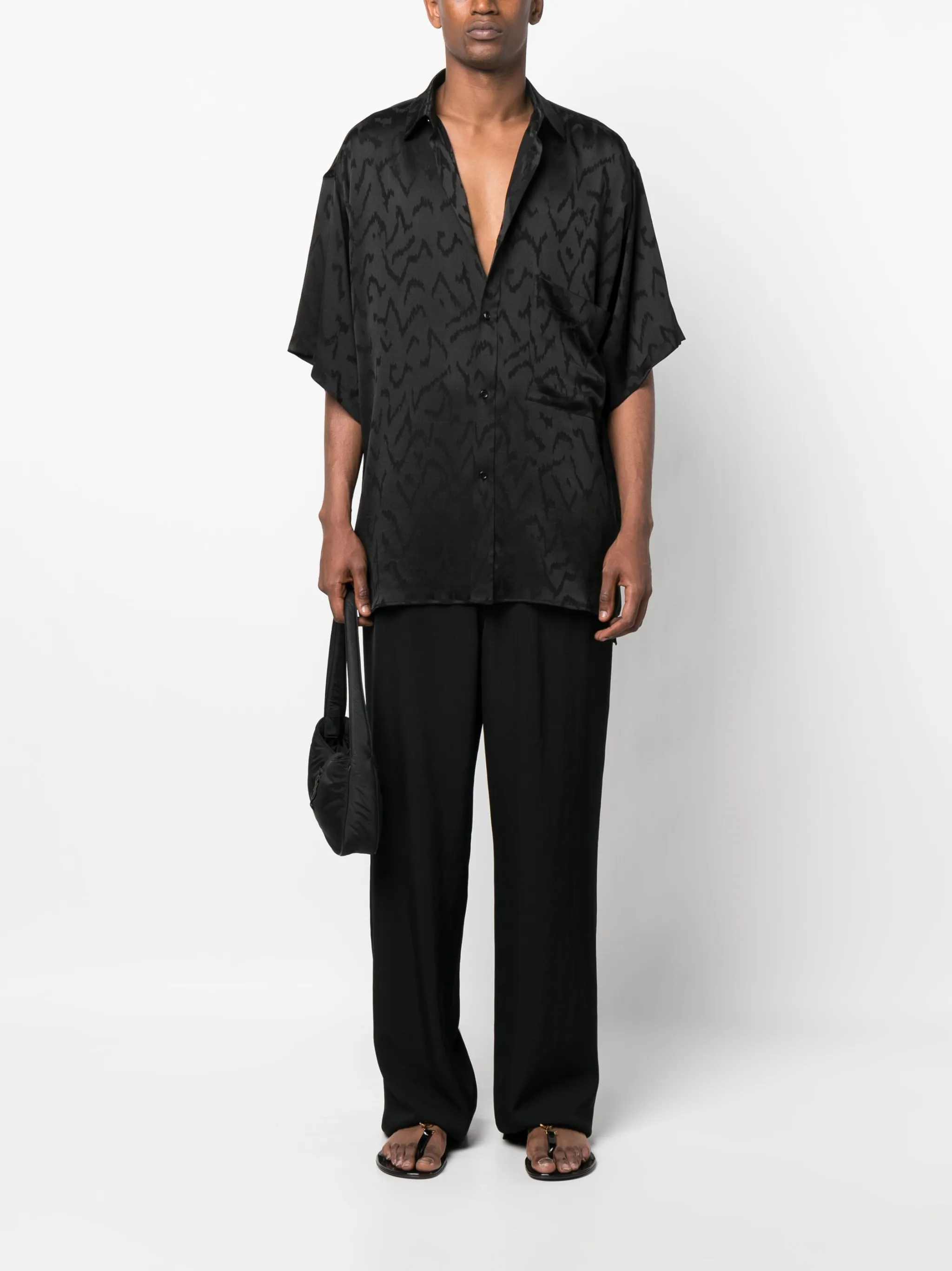 Жаккардовая рубашка с короткими рукавами Saint Laurent, черный — фото 2