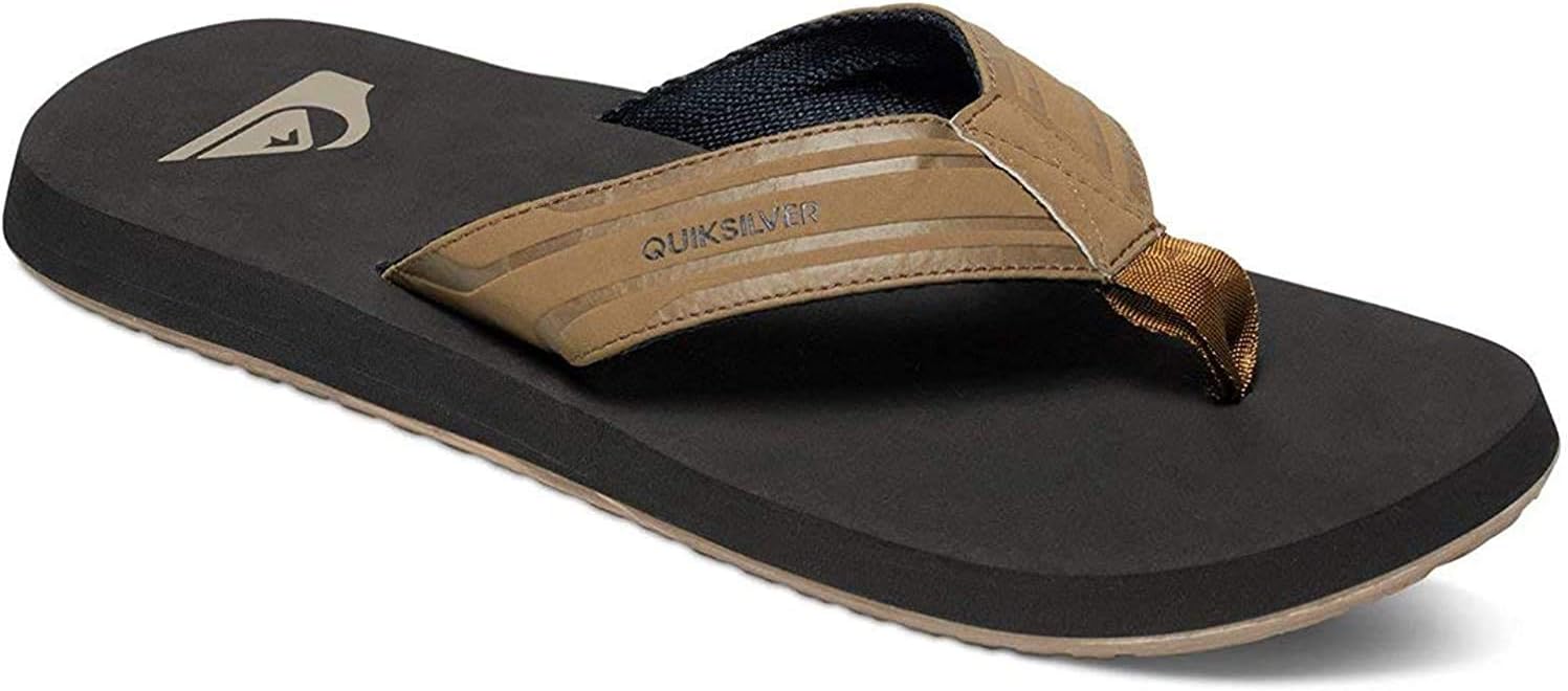 Мужские шлепанцы Quiksilver Monkey Wrench, спортивные с поддержкой свода стопы, размеры 6-15, мужские шлепки-сланцы, Tan/Solid — фото 4