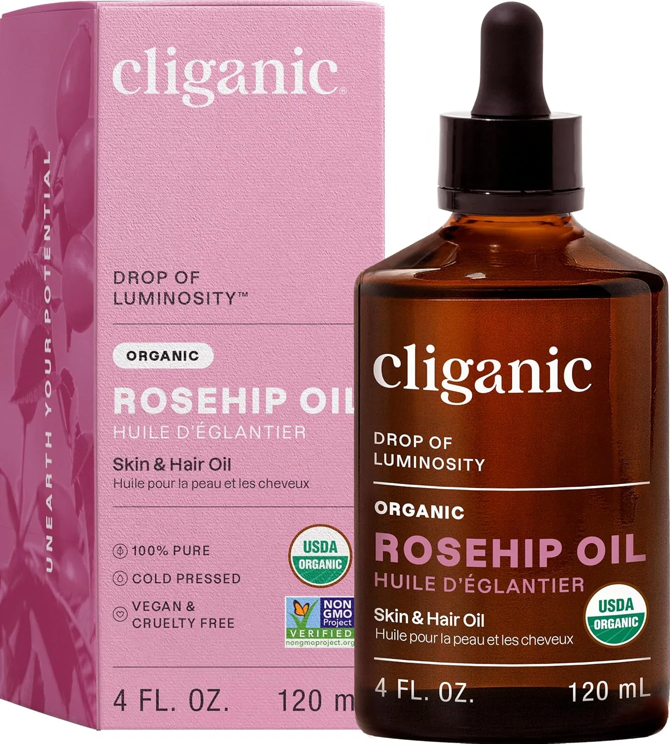 Масло для лица Cliganic — Органическое масло шиповника «Organic Cold Pressed Face» от, 30 мл