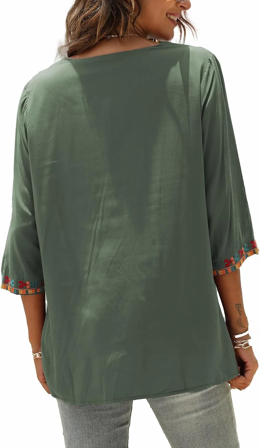 Блуза, Peasant Top Mexican Shirt, бренд, зеленый — фото 4