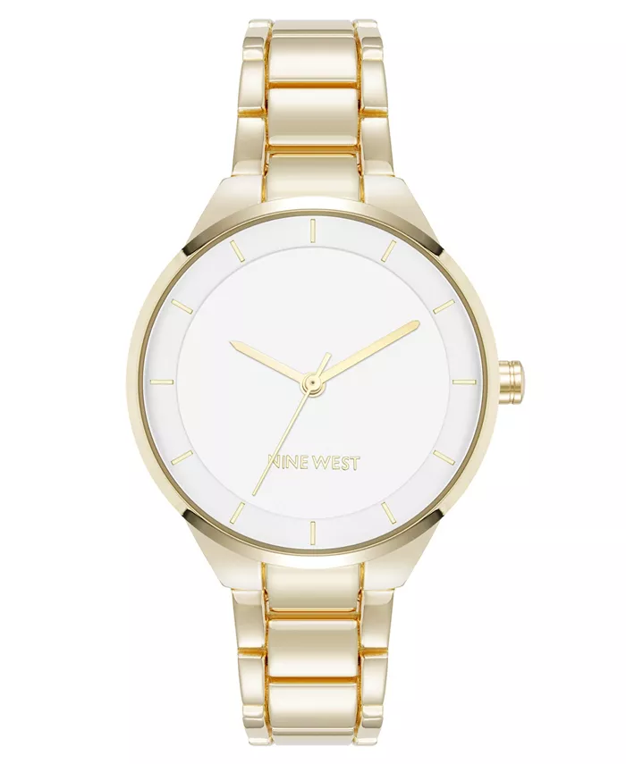 

Женские часы Quartz White с корпусом из золотистого металлического сплава, 34 мм Nine West