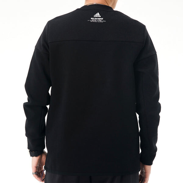 Толстовка logo stamping sports casual cover round collar men's black Adidas, черный — фото 4
