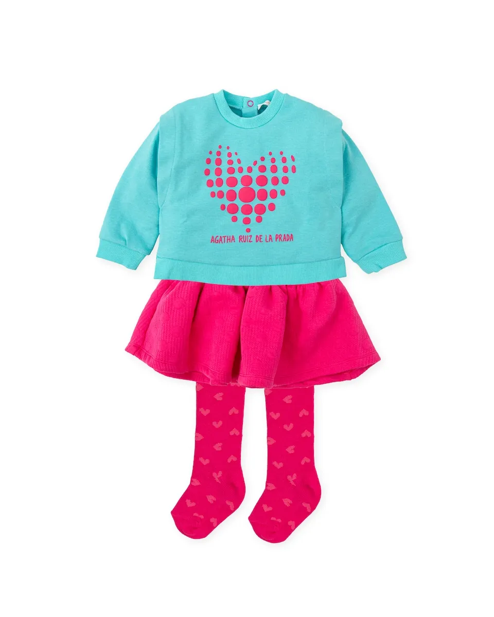 

Комплект из 3 предметов для девочки (толстовка+юбка+колготки) Agatha Ruiz de la Prada, бирюзовый