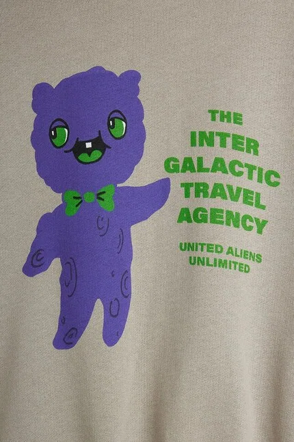 Худи детское с принтом Alien Travel Agency Mini Rodini, серый — фото 4