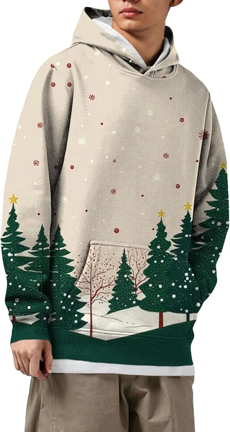 

Мужская рождественская худи с принтом, флисовая подкладка, с карманом