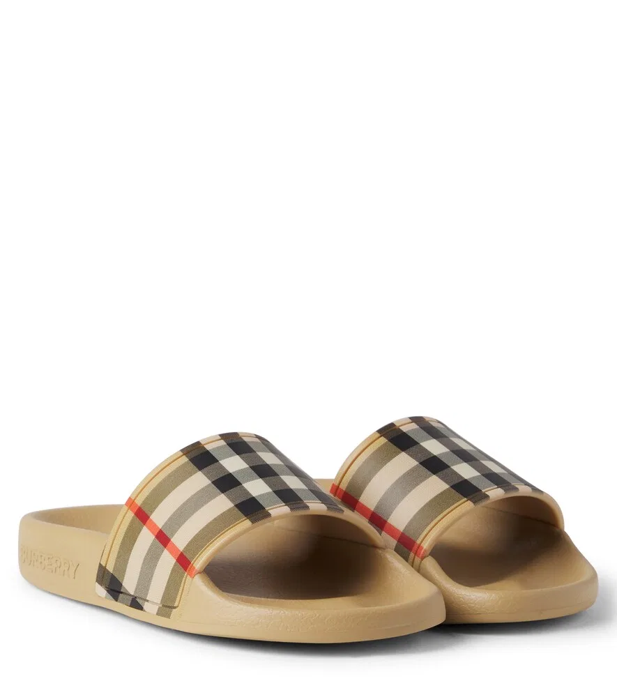 Шлепанцы Burberry в клетку Burberry Kids, бежевый