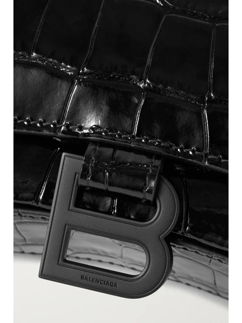 Сумка на плечо Hourglass из кожи с тиснением под крокодила BALENCIAGA, черный — фото 4
