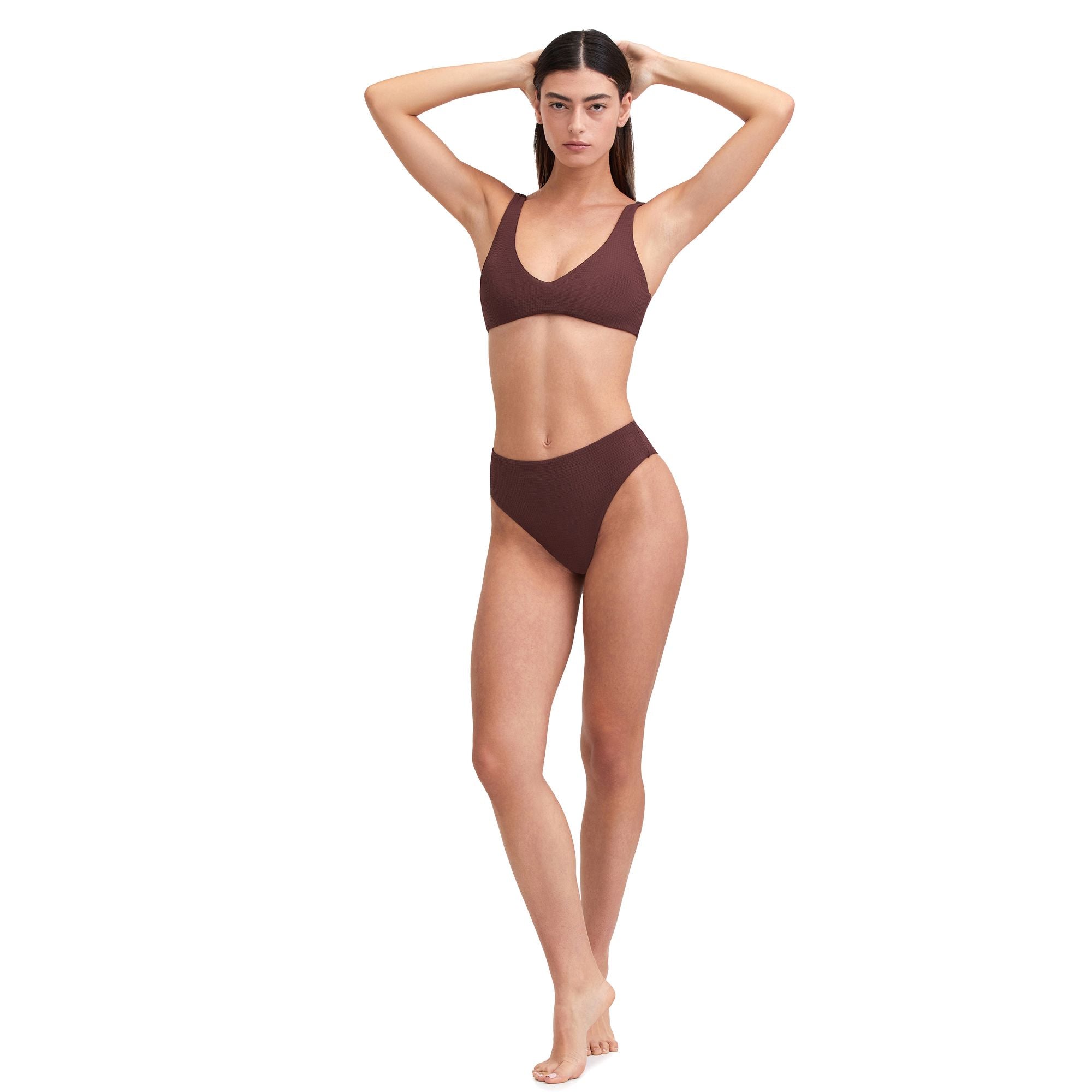 

Однотонный текстурированный топ бикини с V-образным вырезом Au Naturel by Gottex, цвет brunette