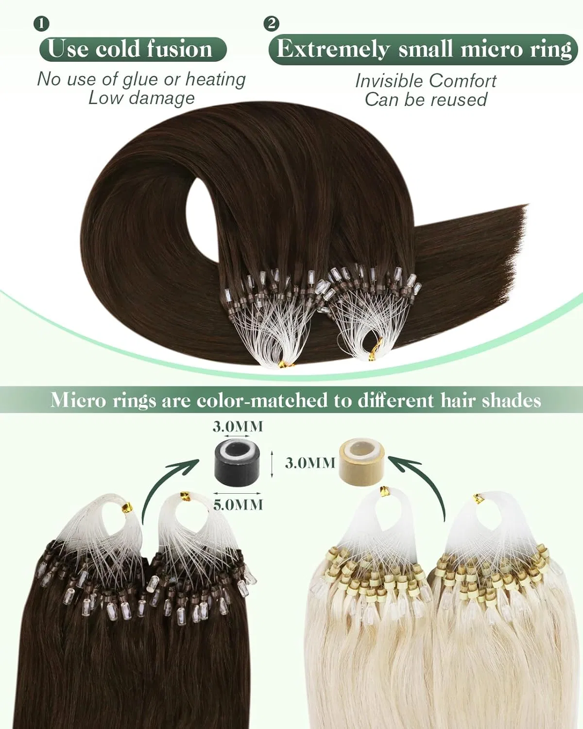 Микрокапсульное наращивание волос «Micro Ring» от Ugeat, 50 см, темно-коричневые Ugeat — фото 3