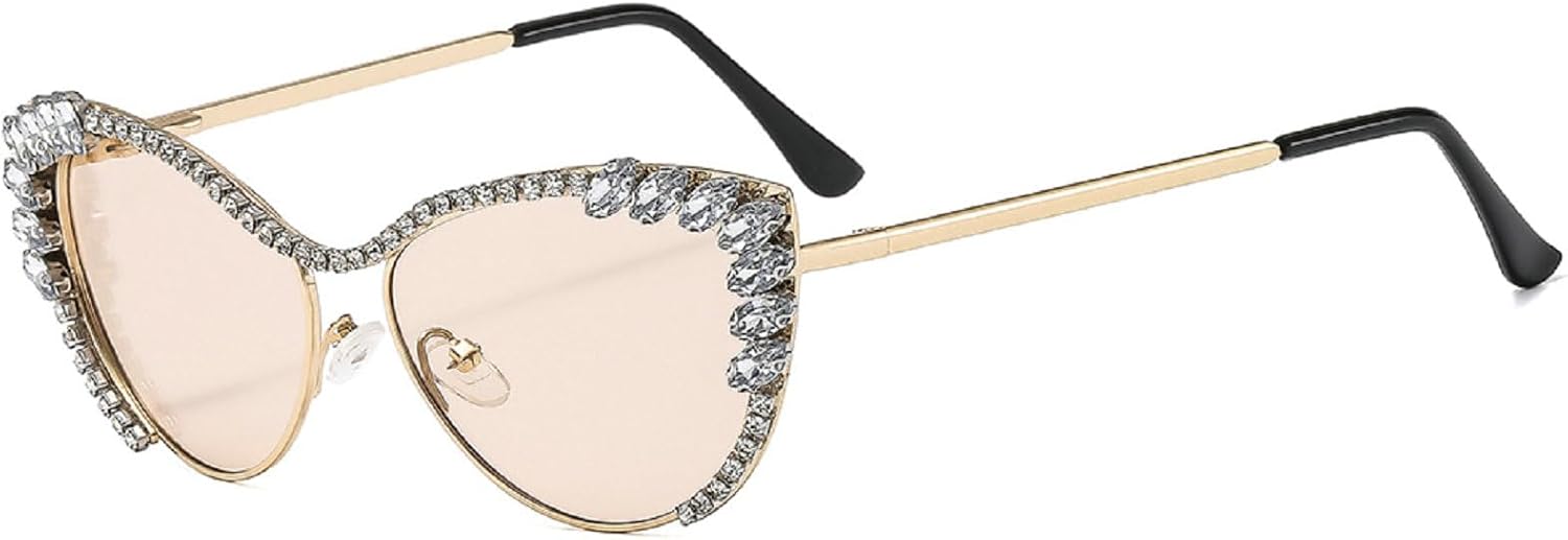 

Стильные солнцезащитные очки с блестками и стразами для женщин, дизайнерские очки «кошачий глаз» с бриллиантами, модная металлическая оправа, очки для рейв-вечеринок mincl, Champagne