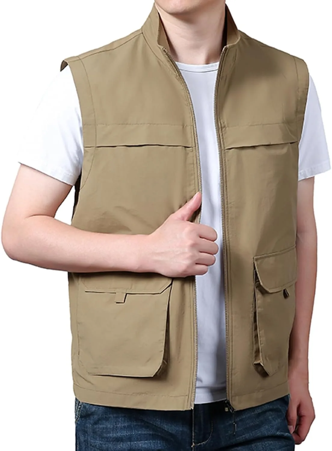 Мужские рыболовные жилеты: легкие, дышащие, для журналистов и фотографов, для активного отдыха, сафари, путешествий. Жилет-жилет Generic, хаки — фото 2
