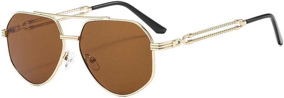 

Модные мужские солнцезащитные очки с многоугольными металлическими двойными лучами, стильные, для вождения, роскошные, с защитой от УФ-излучения UV400 LVTFCO, Gold Brown