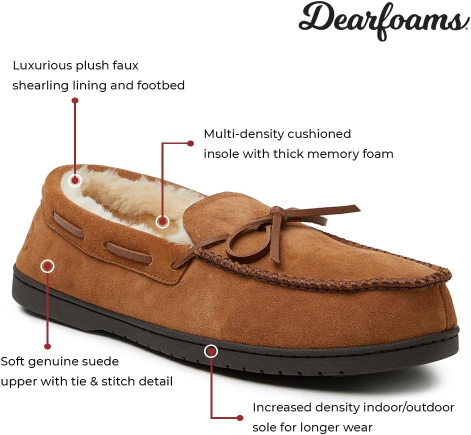 Мужские мокасины Dearfoams Hudson из натуральной замши с мемори-пенной стелькой и шнурками — фото 3