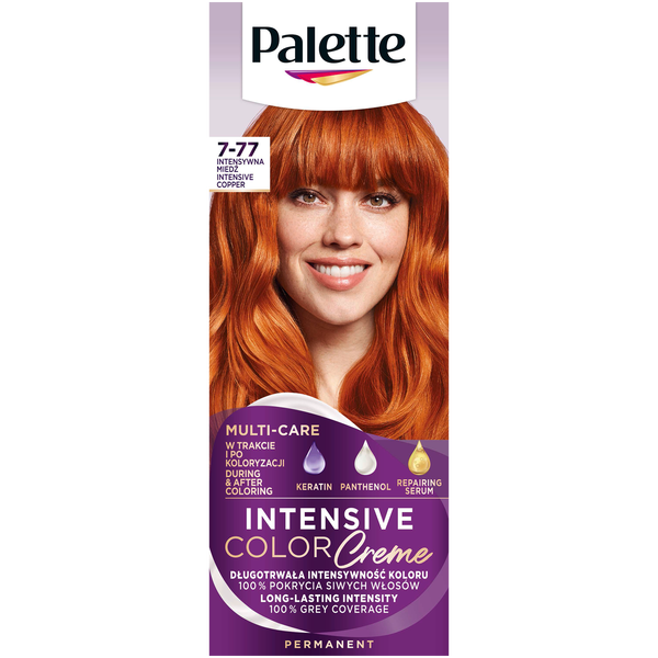 

Краска для волос 7-77 интенсивный медный, 1 упаковка. Palette Intensive color creme, цвет 7-77 intensywna miedź