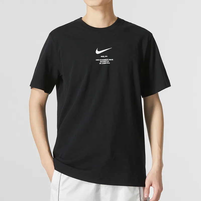 Nike Футболка для бега и спортзала из хлопка с большим логотипом swoosh черная — фото 4