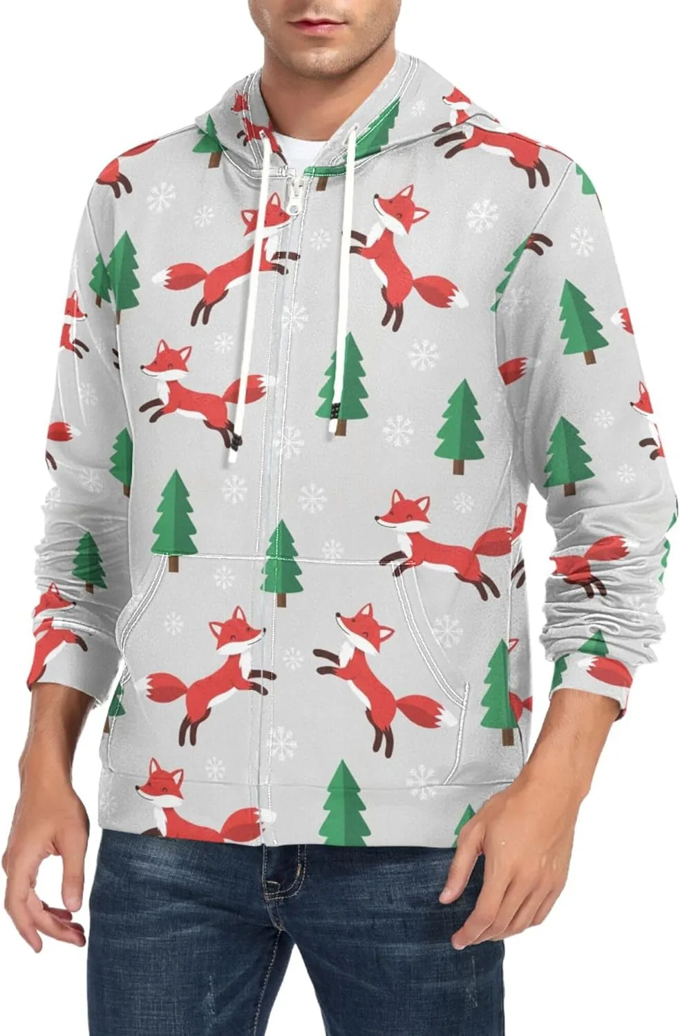 

Мужская толстовка с капюшоном на молнии Fox Tree Snowflake Pattern CUPADA