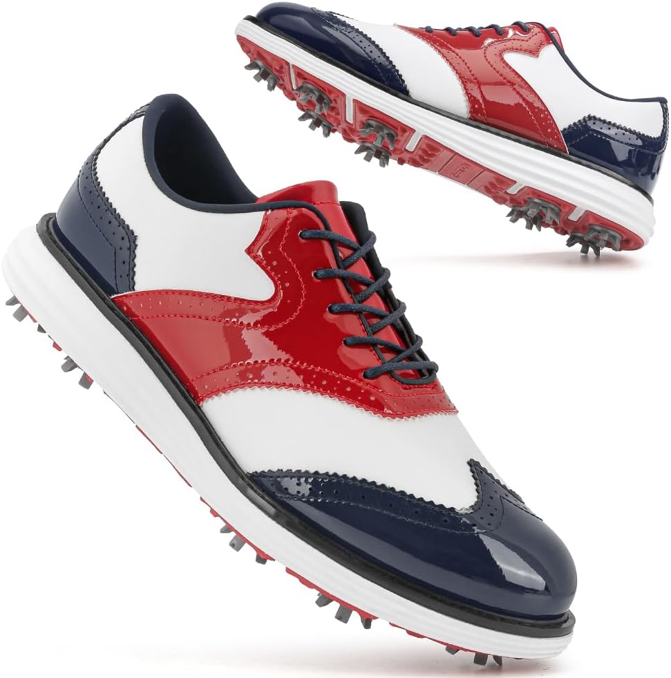 

Мужские гольф обувь с 9 шипами, удобные кроссовки для занятий гольфом на открытом воздухе Ifrich, белый/красный/синий
