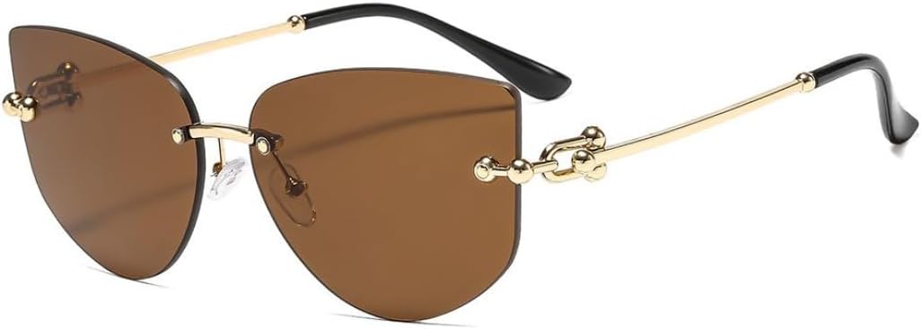 

Женские безободковые солнцезащитные очки «кошачий глаз» с многоугольной оправой. Мужские солнцезащитные очки для активного отдыха, металлическая оправа, защита UV400. Цвет: C3deeptea