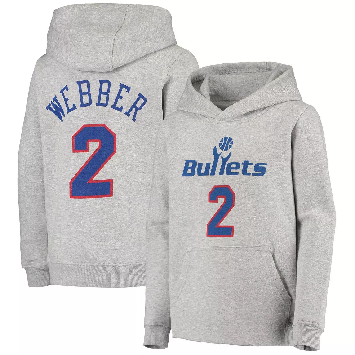 

Молодежная толстовка с капюшоном Mitchell & Ness Chris Webber Heathered Grey Washington Bullets из твердой древесины, пуловер с именем и номером Unbranded