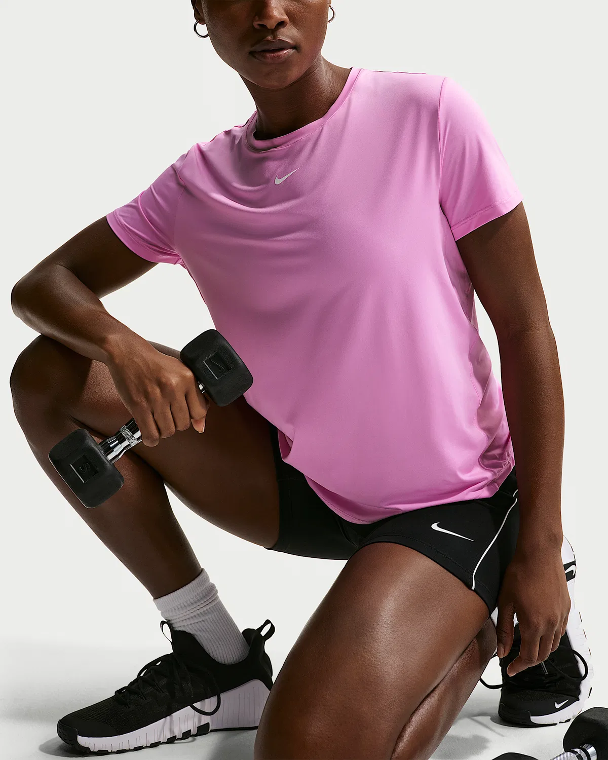 Женский топ Nike One Classic с коротким рукавом Dri-FIT, Light Magenta/White — фото 3